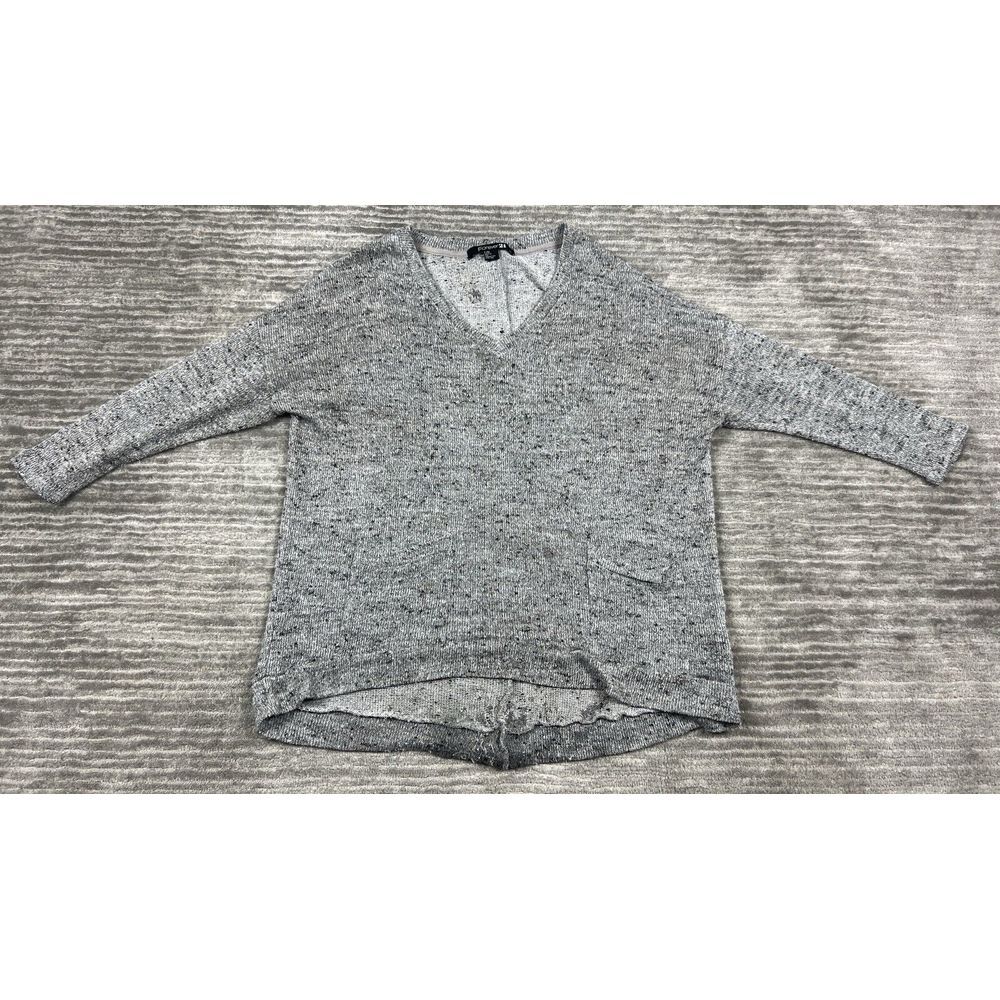 Forever 21 Sweater Womens Large Gray Long‎ Sleeve V-Neck Pockets Made in USA